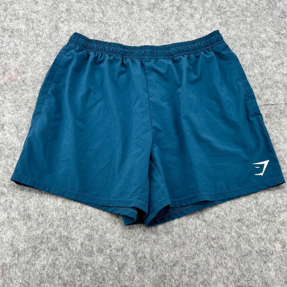Gymshark Mens Training Shorts Large Teal Blue 5 Inch Inseam Pockets Drawstring